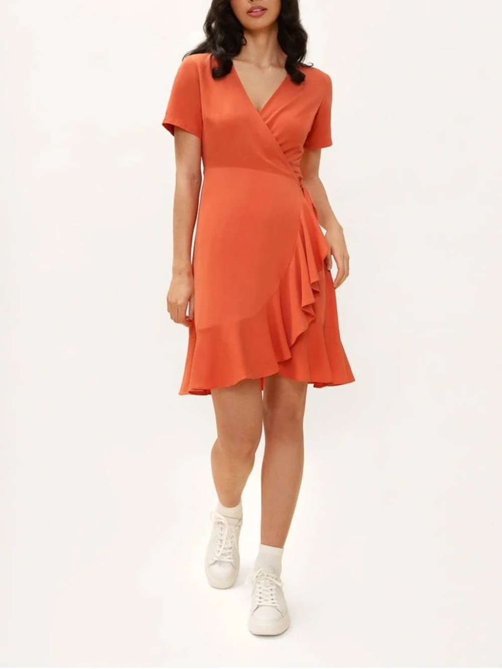 Rachel Orange Spritz Carmen Ruffle Wrap Mini Dress